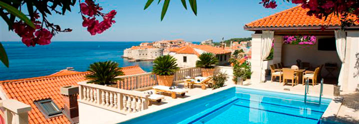 The imposing white stone luxury villa in a traditional Dubrovnik style
