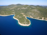 Aerilal view on the bay with five star luxury villa on the island of Korcula in Croatia