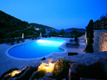 View on pool area in the 5 star luxury villa on the island Korcula in Dalmatia Croatia by night