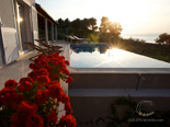 Morning sun reflecting in the pool in luxury holiday villa on island Brac in Dalmatia in Croatia