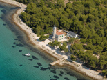 Aerial view on the lighthouse - a five star villa on the island Vir in Zadar region