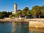 The view from the sea on the five star lighthouse villa on the island Vir in Zadar region