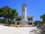 The view from the beach on the five star lighthouse villa on the island Vir in Zadar region