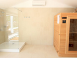 Sauna and a shower in outside facility in the five star lighthouse villa on the island Vir in Zadar region