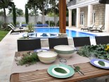 Dining on the pool of the luxury villa in Split Dalmatian Croatia 