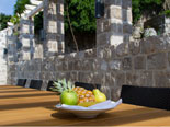 Outside terrace with the dining table in the luxury villa in Dubrovnik on Lopud Island